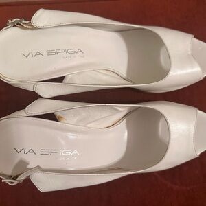 Via Spiga Cream Peep Toe Slingback Heels